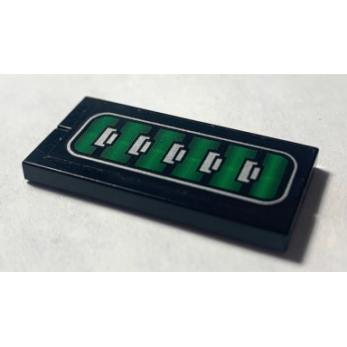 black stickered assembly 4 x 2 with green and silver vent pattern sticker - set 7702 - 2 tile 1 x 4