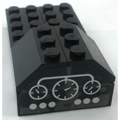 black stickered assembly 8 x 4 x 2 with white control panel with gauges and buttons pattern sticker - set 7810 - 2 brick 2 x 8 2 slope 45 2 x 3