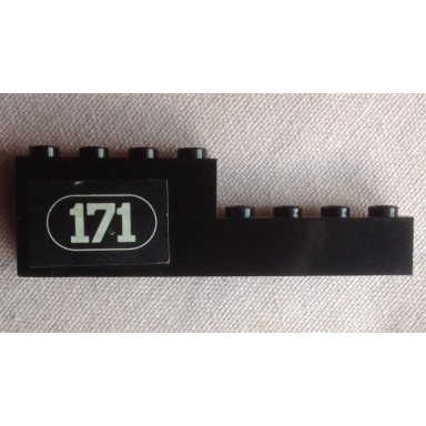 black stickered assembly 8 x 1 x 2 with white 171 with border on black background pattern model right side sticker - set 171 - 1 brick 1 x 4 1 brick 1 x 8