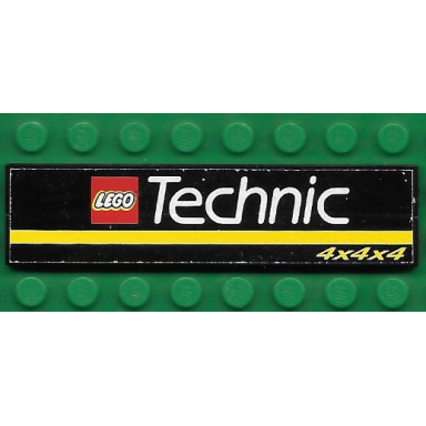 black stickered assembly 8 x 2 with lego technic logo yellow stripe and 4x4x4 pattern sticker - set 8880 - 2 tile 1 x 8