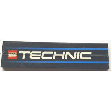 black stickered assembly 8 x 2 with lego technic logo and blue stripes pattern sticker - set 8458 - 2 tile 1 x 8