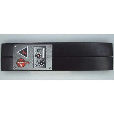 black stickered assembly 8 x 2 with silver ferrari f430 challenge centre console with buttons electricity danger triangle and red power switch pattern sticker - set 8143 - 2 tile 1 x 8