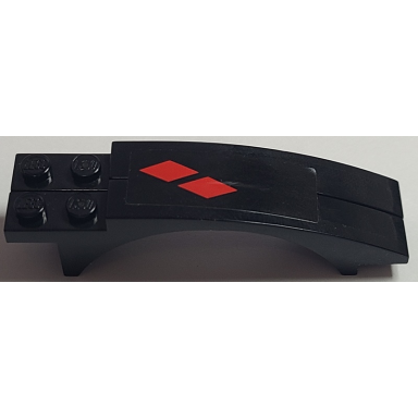 black stickered assembly 8 x 2 x 1 2 3 with 2 red diamonds pattern model right side back sticker - set 7886 - 2 slope curved 8 x 1 x 1 2 3 with arch and 2 recessed studs