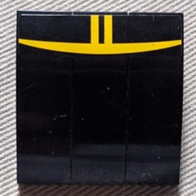 black stickered assembly 3 x 3 x 1 with yellow curved line and stripes on black background pattern sticker - set 8135 - 3 slope curved 3 x 1