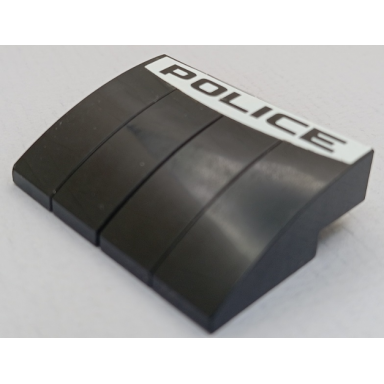 black stickered assembly 4 x 3 x 1 with police on white background pattern sticker - sets 6111 8665 - 4 slope curved 3 x 1