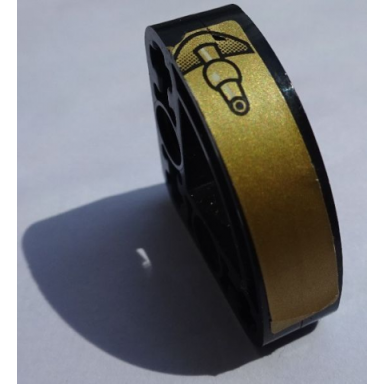 black stickered assembly 3 x 3 with black coupling on gold background pattern sticker - set 8007 - technic liftarm 3 x 3 l-shape with quarter ellipse thin