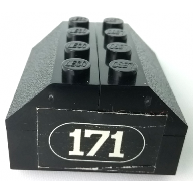 black stickered assembly 4 x 4 x 2 with white 171 with border on black background pattern sticker - set 171 - 1 brick 1 x 4 2 slope 45 2 x 4