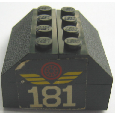 black stickered assembly 4 x 4 x 2 with white 181 and red train wheel pattern sticker - set 181 - 1 brick 1 x 4 2 slope 45 2 x 4