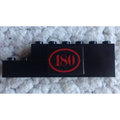 black stickered assembly 8 x 1 x 2 with red 180 with oval border on black background pattern model left side sticker - set 180 - 1 brick 1 x 6 1 brick 1 x 8
