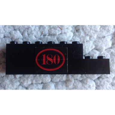 black stickered assembly 8 x 1 x 2 with red 180 with oval border on black background pattern model right side sticker - set 180 - 1 brick 1 x 6 1 brick 1 x 8