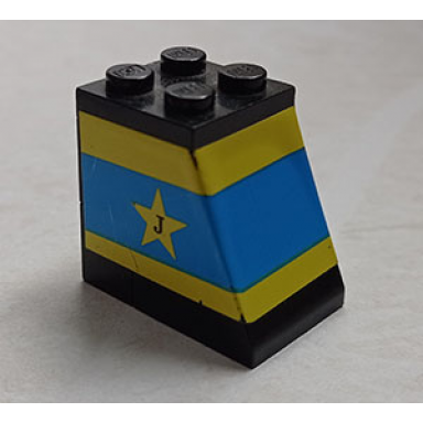 black stickered assembly 3 x 2 x 2 1 3 with blue and yellow stripes star and letter j pattern sticker - set 1554 - 2 brick 1 x 2 1 plate 2 x 2 1 slope 65 2 x 2 x 2