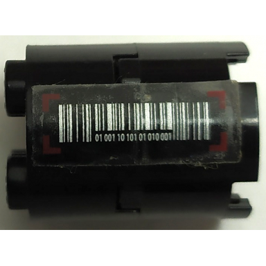 black stickered assembly 2 x 2 x 2 with silver barcode and dark red corners pattern sticker - set 7702 - 2 brick round 2 x 2 with axle hole