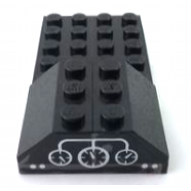 black stickered assembly 8 x 4 x 1 1 3 with white control panel with gauges and buttons pattern sticker - set 7730 - 1 plate 4 x 8 2 slope 45 2 x 3
