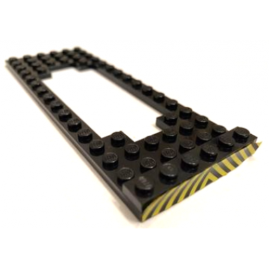 black stickered assembly 16 x 6 x 2 3 with black and yellow danger stripes pattern sticker - set 4563 - 1 plate 1 x 6 1 plate modified 6 x 16 with motor cutout wide