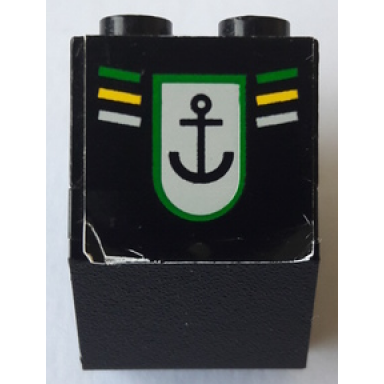 black stickered assembly 3 x 2 x 2 1 3 with anchor and green yellow and white stripes pattern sticker - set 8839 - 1 brick 2 x 3 1 plate 2 x 2 1 slope inverted 45 2 x 2