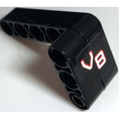 black stickered assembly 5 x 2 x 3 with red and white v8 pattern model left side sticker - set 8682 - 1 technic liftarm thick 1 x 3 1 technic liftarm modified bent thick l-shape 3 x 5 1 technic pin with short friction ridges