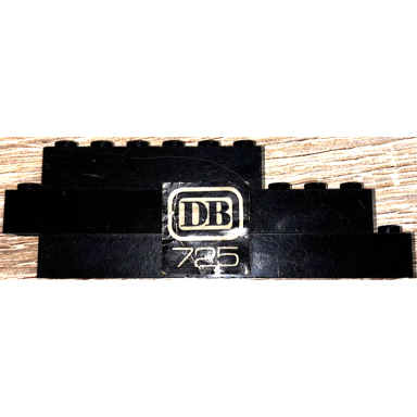 black stickered assembly 11 x 1 x 3 with white db 725 pattern model left side sticker - set 725-2 - 2 brick 1 x 4 3 brick 1 x 6