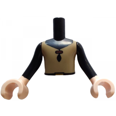 black torso mini doll boy dark tan vest with clasp and belt with gold buckle pattern light nougat arms with hands with black long sleeves