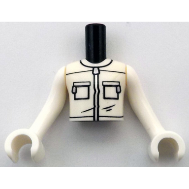 torso mini doll boy white jacket with black pockets seams and folds and silver zippers pattern white arms with hands