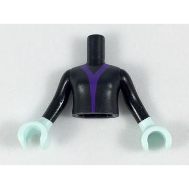 black torso mini doll girl top with dark purple trim pattern light aqua arms with hands with black sleeves