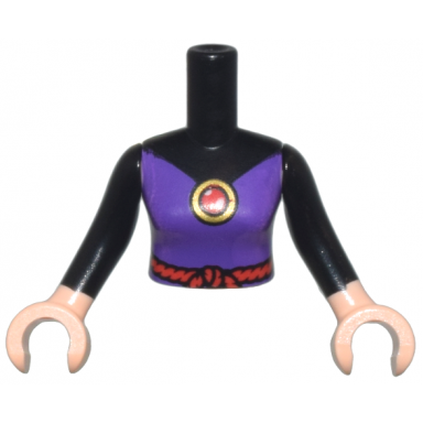 black torso mini doll woman dark purple dress red rope belt and gold pendant pattern light nougat arms with hands with black long sleeves