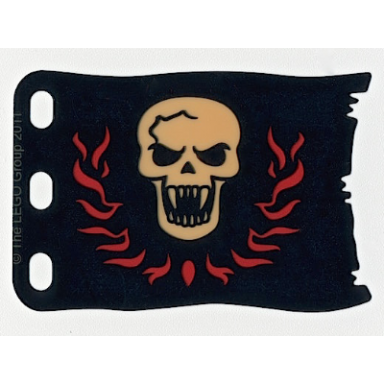 black plastic flag 8 x 5 with white skull with fangs and red flames pattern