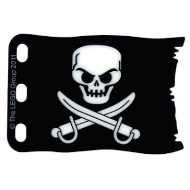 black plastic flag 8 x 5 with white skull and crossed cutlasses pattern