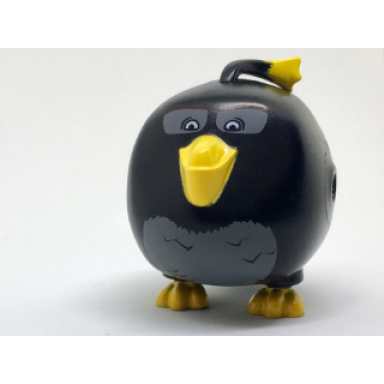 black body angry birds bomb with bright light orange plume beak and feet dark bluish gray feathers on stomach and around eyes pattern