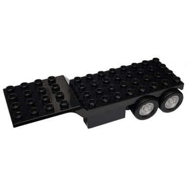 black duplo trailer four rear wheels elevated front end 4 x 12