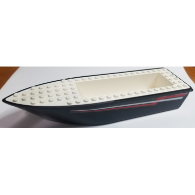 black boat hull unitary 24 x 6 x 3 with red and white racing stripes pattern on both sides stickers - set 4002