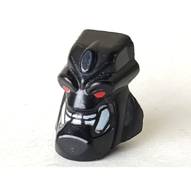 black minifigure head modified bionicle piraka reidak with red eyes and white teeth pattern