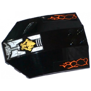black windscreen 8 x 6 x 2 curved with orange cracks gold ninjago earth emblem pipes and cracked armor plates pattern stickers - set 70733
