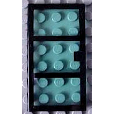 black door 1 x 4 x 6 with 3 panes and square handle with fixed trans-light blue glass