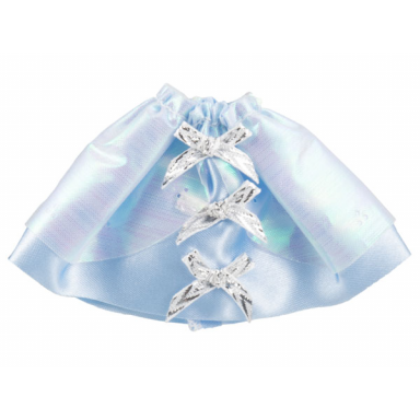 light blue belville clothes skirt long satin with 3 silver bows pattern and sheer iridescent layer