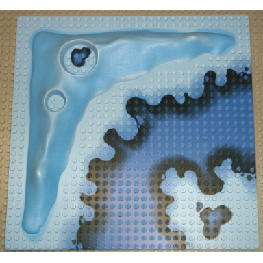 light blue baseplate raised 32 x 32 crater plate with crater studs with underwater pattern