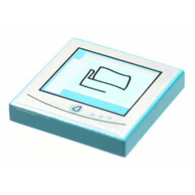 sky blue tile 2 x 2 with silver computer monitor screen with black pear logo pattern