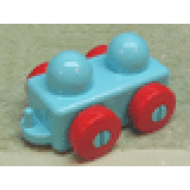sky blue primo vehicle wagon with tow hitches and red wheels