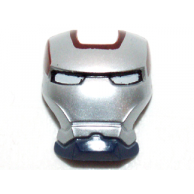 dark blue minifigure visor top hinge with silver face shield white eyes and dark red trim pattern