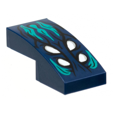dark blue slope curved 2 x 1 x 2 3 with 4 white eyes dark turquoise hair pattern