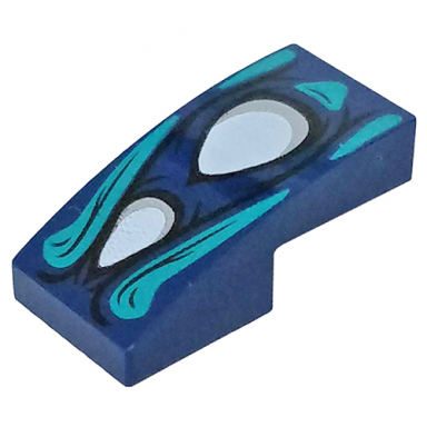 dark blue slope curved 2 x 1 x 2 3 with 2 white eyes dark turquoise highlights pattern
