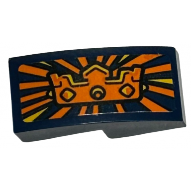 dark blue slope curved 2 x 1 x 2 3 with orange and yellow crown and stripes pattern sticker - set 40569