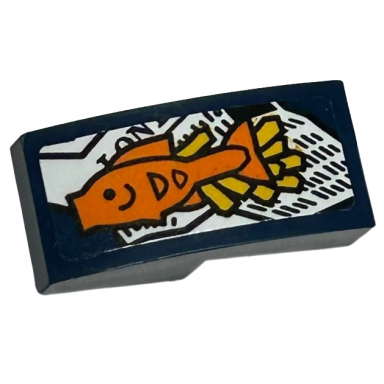 dark blue slope curved 2 x 1 x 2 3 with orange fish yellow fries and white newspaper pattern sticker - set 40569