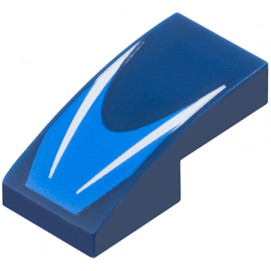 dark blue slope curved 2 x 1 x 2 3 with 2 white stripes on blue chevron pattern