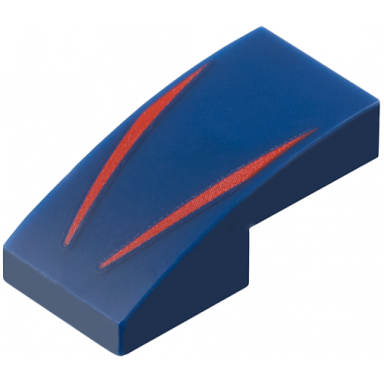 dark blue slope curved 2 x 1 x 2 3 with 2 red stripes pattern