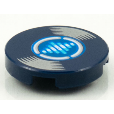 dark blue tile round 2 x 2 with bottom stud holder with lp record medium azure and white lines on blue label pattern