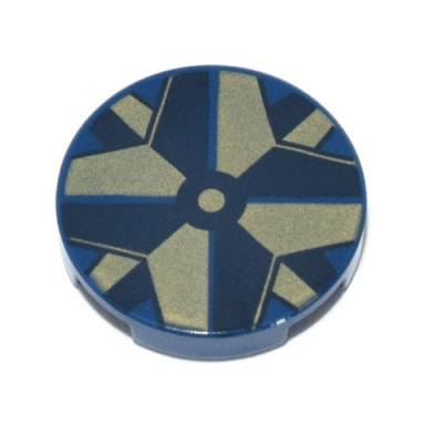 dark blue tile round 2 x 2 with bottom stud holder with gold and black compass center pattern