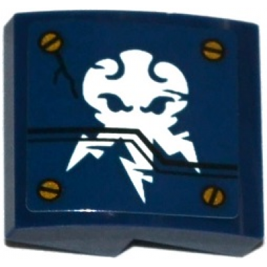 dark blue slope curved 2 x 2 x 2 3 with screws and ninjago lightning power emblem pattern sticker - set 70754