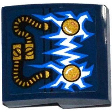 dark blue slope curved 2 x 2 x 2 3 with electric terminals and white and blue sparks pattern sticker - set 70754