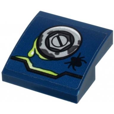 dark blue slope curved 2 x 2 x 2 3 with light bluish gray screw lime liquid and black beetle pattern sticker - set 70730