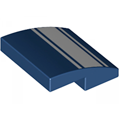 dark blue slope curved 2 x 2 x 2 3 with three white stripes pattern